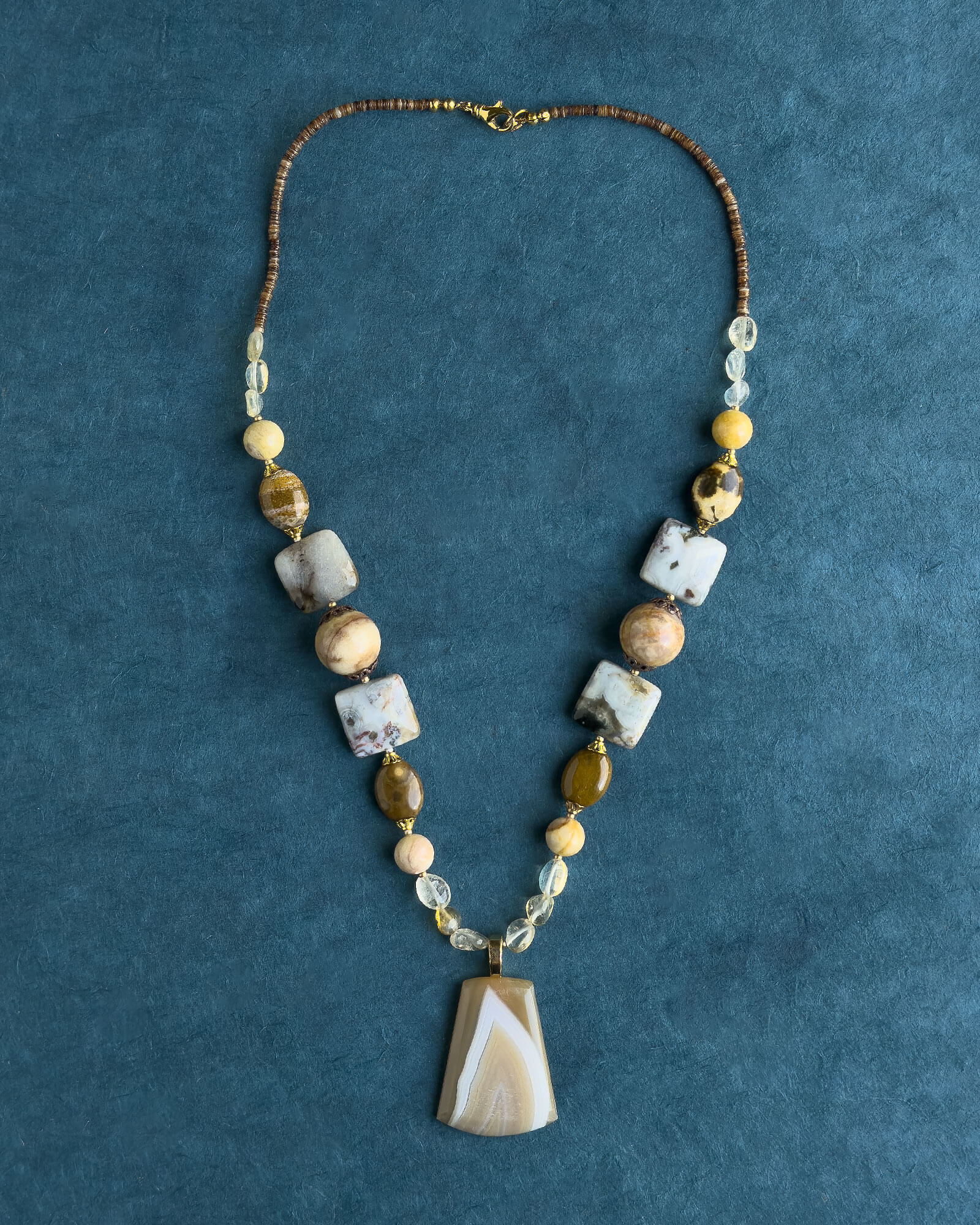 KenLea Designs, Soothing Brazilian Banded Agate, Aventurina Amareia, Ocean Jasper and Citrine Necklace