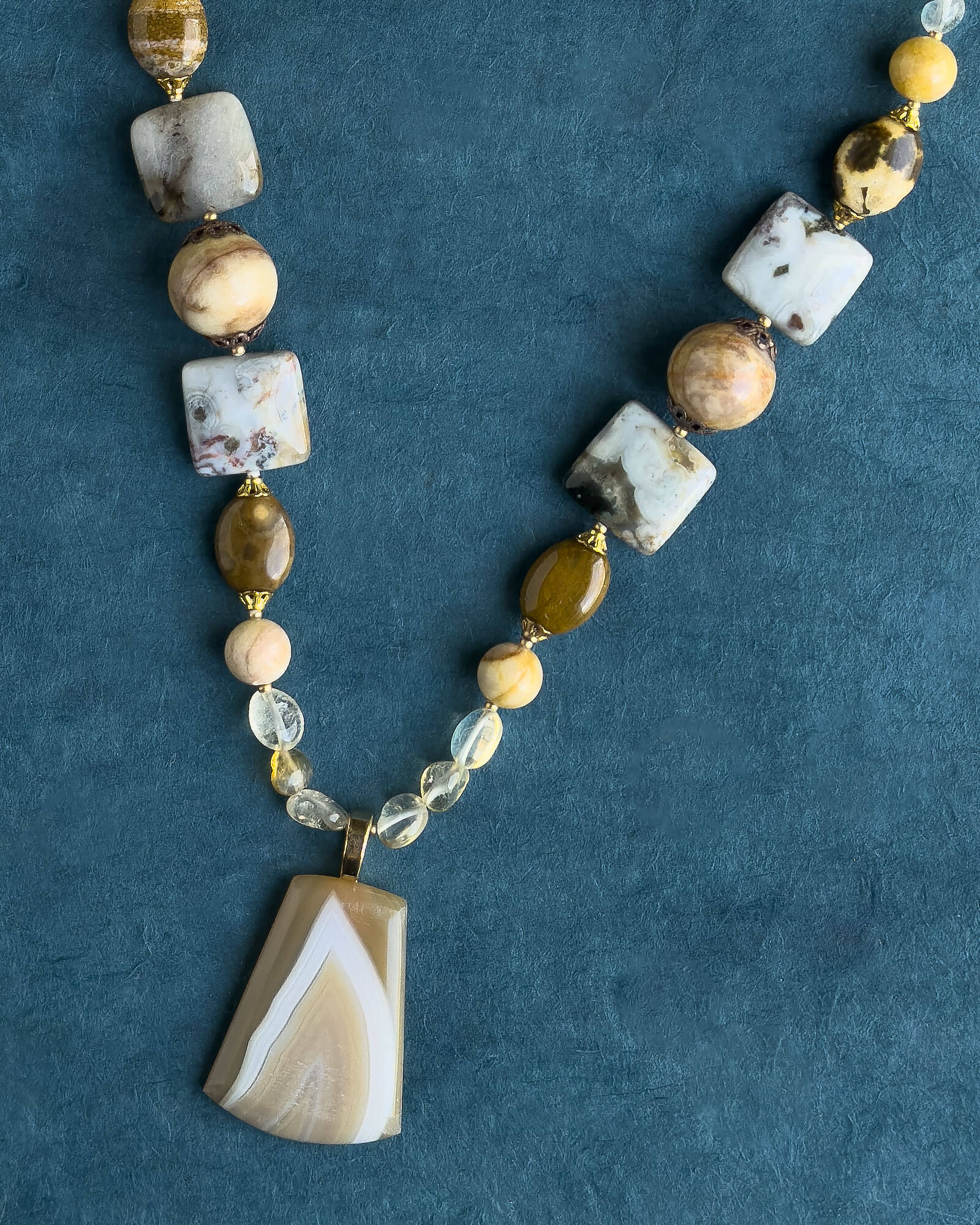 KenLea Designs, Soothing Brazilian Banded Agate, Aventurina Amareia, Ocean Jasper and Citrine Necklace